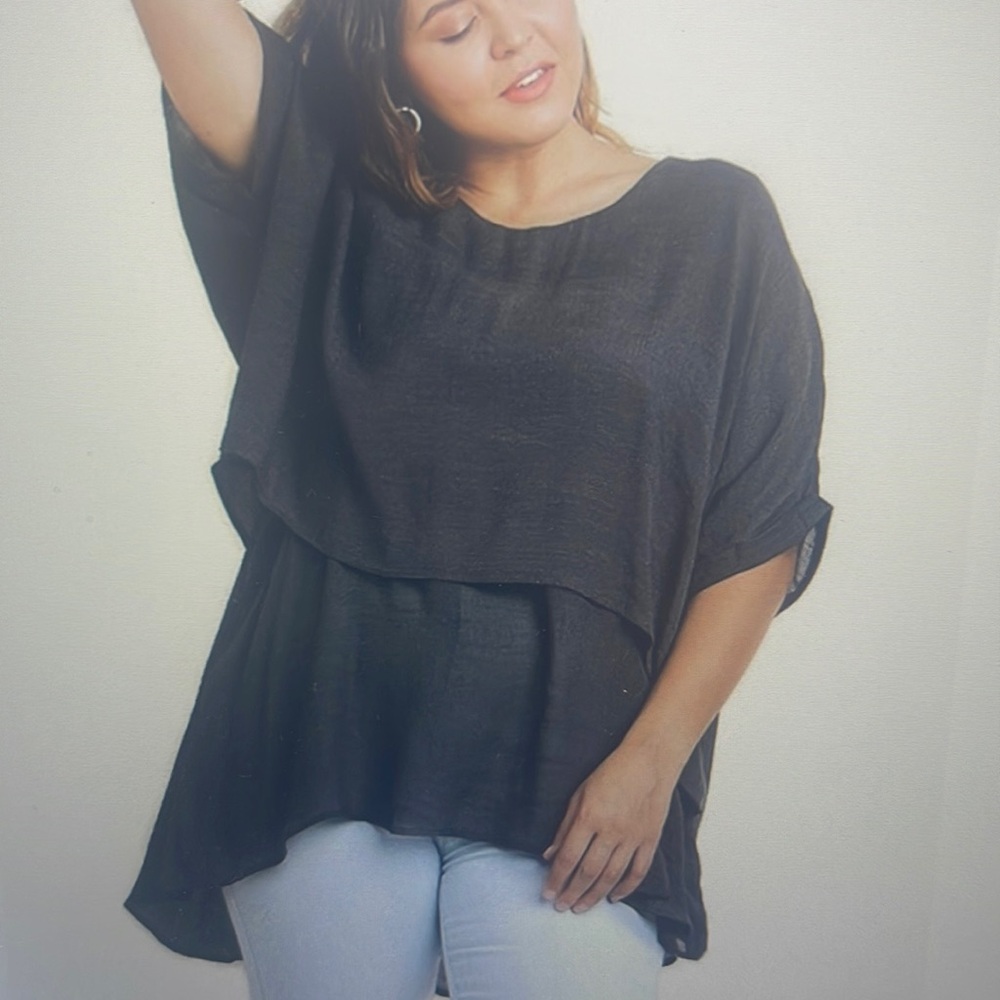 Umgee Ash Grey Tunic top shirt Layered New cuffed
